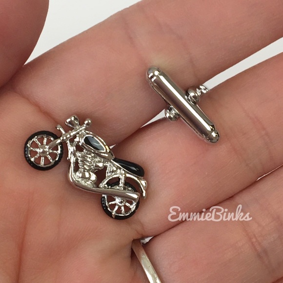 New Mens 2 Piece Motorcycle Silver Cufflinks - Harley Vintage Biker Accessories - Picture 2 of 12